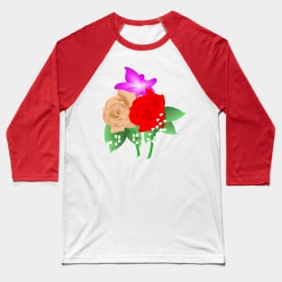 Red and Peach Rose Design Baseball T-Shirt